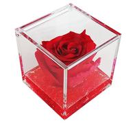 Rose rouge stabilisée, pureté infinie, en cube plexiglas, dimensions 8 x 8 x 8 cm (cm), cadeau