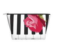 Rose Rouge sur Les Notes de Musique du Piano, Trousse de Toilette Trousse de Maquillage Sac à cosmétiques Trousse de Toilette de Voyage Portable