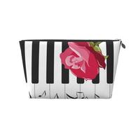Rose Rouge sur Les Notes de Musique du Piano, Trousse de Toilette Trousse de Maquillage Sac à cosmétiques Trousse de Toilette de Voyage Portable