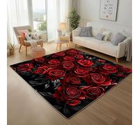 Rose Rouge Vintage Luxueuse Tapis Salon Lavable 180x240cm Carpet Planter Une Fleur de Rose Rectangulaire Carpet Intérieur Extérieur Dessous Tapis Antidérapant Moquette Chambre, Descente de Lit