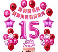 Rose rouges Ballon 15 ans fille anniversaire 15 ans fille décoration, guirlande Happy Birthday, Rose rouges décoration de gâteau 15, ballon géant en aluminium 15