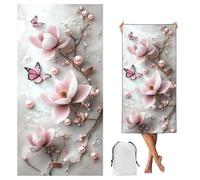 Rose Serviette de Plage XXL 90x180 cm avec Poches,Fleur Serviette Microfibre, Anti Sable, Séchage Rapide, Portable Drap de Plage pour Voyages, Sport, Piscines et Saunas, Homme Femme Beach Towel,yj-771