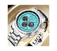 (Rose shell) LIGE Men's Quartz Watch Business Fashion Wristwatch Moon Phase Multifunction Waterproof Black 42mm Leather Strap Model LG9876