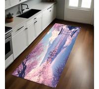 Rose Tapis de Cuisine Long 50 x 150 cm Montagne de Neige de Style Japonais Antidérapant Lavable Confortable Devant Évier Multi-usages pour Salon, Chambre, Buanderie