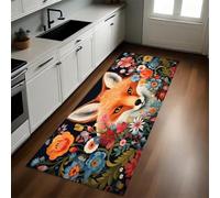 Rose Tapis de Cuisine Renard des Fleurs Lavable Doux Polyester 50 x 150 cm Tapis d’Entrée Absorbant Passage Couloir Facile à Nettoyer