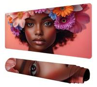 Rose Tapis de Souris XXL 1200x600x3mm Femme Africaine sous Main Bureau Accessoire à Base en Caoutchouc Antidérapante et Bords Cousus Tapis de Souris Gamer pour Deco Bureau Desk, Cadeaux Hommes J1-74