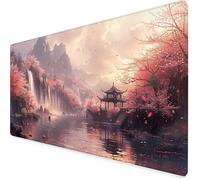 Rose Tapis de Souris XXL 800 x 300mm, Tapis Souris Fleurs De Cerisier sous Main Bureau avec 3MM Bords Cousus, Imperméable Mouse Pad Base en Caoutchouc Antidérapant Surface, Gamer, Cadeau -yym2509DG