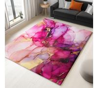 Rose Tapis Imprimé Lavable 160 x 230 cm, Tapis avec Dos en Caoutchouc Antidérapant, Moquette doux à poils courts pour Décor de Sol de Chambre à Coucher de Salon, Texture Marbre Rayures En Feuille D'Or