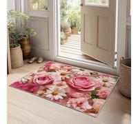 Rose Tapis Lavable, Exquis Élégant Fleurs Réducteur de Bruit Facile à Nettoyer Paillasson - Antidérapant Imprimé Tapis 160 x 230 cm pour Salon Chambre Bureau