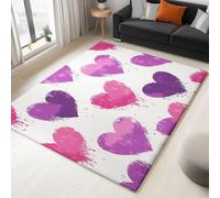 Rose Tapis Salon 80 x 150 cm,Flanelle Doux Lavable Antidérapant, Tapis à Poils Courts Pois en Forme de cœur Moderne pour Salon Chambre Bureau Décoration Intérieure