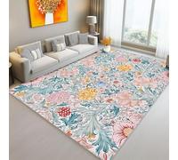 Rose Tapis Salon, 90 x 150 cm Chambre Lavable en Machine Tapis Grande Taille Fleurs Textiles William Morris Doux Antidérapant pour Salle à Manger Cuisine, Chambre à Coucher