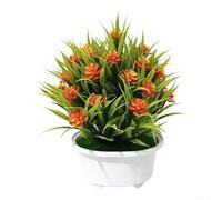 Rose thé artificielle compacte en pot, 17 cm de large avec 31 fleurs pour décoration d'intérieur et d'extérieur, fleurs artificielles réalistes pour pendaison de crémaillère (orange-jaune)