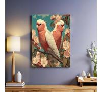 Rose Toile Murale Perroquet des fleurs Tableau Décoratif 60 x 40 cm Peinture Art Image Muraux Maison Chambre Salon Cuisine Chambre Prêt à Accrocher