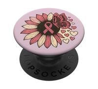Rose Tournesol Papillon Sensibilisation au Cancer du Sein PopSockets PopGrip Adhésif