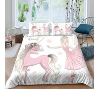 Rose unicorn Housse de Couette 3 Pièces 3D Imprimée Facile d'entretien Cartoon fairy tale style Ensemble De Literie avec Taie d'oreiller Ultra Douce for Garçons Adolescents Double（200x200cm）
