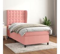 Rose Velour Bed Frame with Mattress 80x200 cm, Adjustable Headboard, Pocket Spring Support System, Medium Firm Comfort for Back and Stomach Sleepers, Luxurious Bedroom Furniture