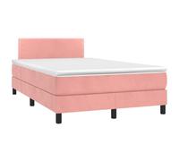 Rose Velour LED Bed Frame with Mattress 120x190 cm, Adjustable Headboard, Pocket Spring System, USB Lighting for Modern Bedroom Decor and Comfortable Sleep