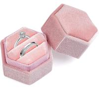 Rose Velours Boite A Bague,Boîtiers Pour Bagues De Fiançailles,Boîte À Bagues Pour Couple À Double Fente,Pour Demande Demariage,Mariage,Valentin,Anniversaire Tenant 2 Bagues(Hexagone)