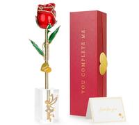 Rose véritable trempée en or 24 carats, cadeau pour femme/maman, rose éternelle 24 carats avec support en cristal, cadeau fait à la main pour femme pour un anniversaire, la Saint-Valentin, la fête des
