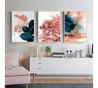 Rose Vert Fleur Feuille Nordique Affiche Art Toile tableau Peinture Abstraite Affiches Et Gravures Murale Tableaux Oeuvre Art Mural Pour Salon Decoration Sans Cadre 60×80cm×3 Pcs