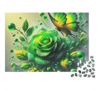 Rose Verte Puzzle 1000 Pièces Papier pour Adultes Papillon Puzzle en Famille Décoration Maison 52x38cm/1000pcs