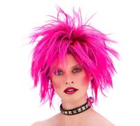 Rose Vif 80s Punk Perruque Rockeur Court 1980s Accessoire Déguisement