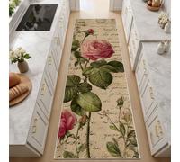 Rose Vintage Floral Lettre Tapis Couloir 60x210 cmTapis D'entrée Intérieur, Lavable, Antidérapant Rug, Fleurs Naturel Descente de Lit pour Chambre, Salon, Evier Cuisine Carpet