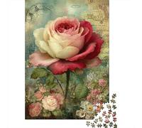 Rose Vintage Puzzle 1000 Pièces Papier pour Adultes Grande Fleur Coffret Puzzle 1000 Pièces Déco Détente Cadeau 38x26cm/1000pcs