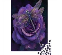 Rose Violette Goutte de rosée,Puzzles pour Adultes 38x26cm/1000pcs,Jeux De Défi Libellule