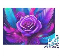 Rose Violette Plume Puzzle 1000 Pièces Papier pour Adultes Relaxant Décoration Cadeau Famille 52x38cm/1000pcs