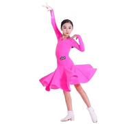 Rose1,160cm,Robe de Danse Latine pour Fille col en V, Ourlet à Volants idéale pour la Rumba la Samba Les Danses de Salon, l'entraînement la compétition Le Tango et Le cha-cha.