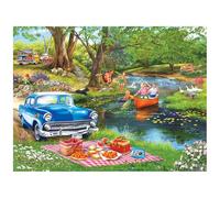 RoseArt - Chris Bigelow Illustrations - Puzzle Good Times at The River 500 pièces - Pêche à la campagne et bateau Scène d'été - Puzzle adulte - Taille finie 45,7 x 61 cm, fabriqué aux États-Unis