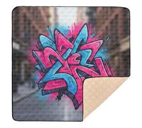 Roseate and Blue Street Graffiti Grand tapis de jeu robuste pour l'intérieur et l'extérieur Non toxique Tapis de jeu pour bébés, enfants, tout-petits, nourrissons, 127 x 127 cm