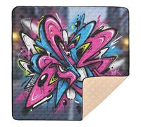 Roseate Tapis de jeu en mousse souple motif graffiti bleu pour intérieur et extérieur Tapis d'activités lavable pour nouveau-nés, bébés, nourrissons et tout-petits, 127 x 127 cm