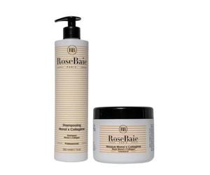 ROSEBAIE | Duo Solaire Monoï & Collagène | Cheveux Exposés Soleil & Mer | Élimine Chlore Sel Calcaire Sable | Hydratant & Nourrissant | Sans Sulfates | Shampoing 500ml | Masque Après-Soleil 500ml