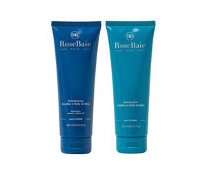 ROSEBAIE MEN | Duo Corps et Cheveux Ricin Kératine Probiotiques | Shampoing Homme Antichute Antipelliculaire 250ml | Gel Douche Fraîcheur Parfum Boisé 250ml