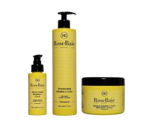 ROSEBAIE | Sérum Coco et Kératine | Nutrition et Hydratation | Cheveux abîmés et secs | Shampoing 500ml Masque 500ml Sérum 100ml