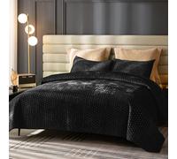 Rosecret Black Velvet Quilt Twin Size Set,Lightweight Velvet Comforter Set,Luxurious Bedspread Coverlet with Brushed Back,Ultra Soft Cozy Warm for All Season