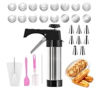 Rosedreamer 2025 Presse à biscuits pour biscuits sablés en acier inoxydable, seringue à pâtisserie avec 16 gabarits et 8 douilles, seringue à pâte presse à biscuits professionnelle machine à biscuits