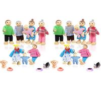Rosedreamer Ensemble Famille Poupées en Bois pour Maison 14 Pièces Personnages de Maison de Poupée avec Chat et Chien pour Accessoires de Jeu de Rôle et Cadeau (Lot de 2)