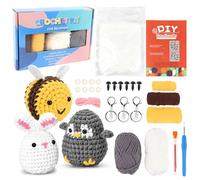 Rosedreamer Kit de crochet pour débutants, 3 crochets, pour débutants avec cours vidéo, cadeau pour adultes et enfants (pingouin abeille/lapin)