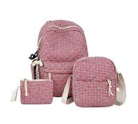 ROSEEONNE Ensemble de sacs à dos à nœud en trois pièces, cartable en coton for étudiant, grande capacité, joli sac, parfait for les voyages, le bureau et la rentrée scolaire(Rot,Bring a doll)