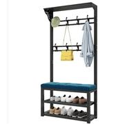 ROSEEONNE Porte-Manteau Porte-Manteau, Banc de Rangement, Banc à Chaussures avec Coussin, Meuble de Rangement à 2 Niveaux for Salon et Chambre à Coucher Portants(Black Blue Cloth)