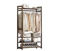 ROSEEONNE Porte-Manteau Porte-Manteau sur Pied en Bambou avec Rangement à Chaussures à 2 Niveaux, Support de séparation Multifonctionnel, Couleur Noyer Portants(80cm)