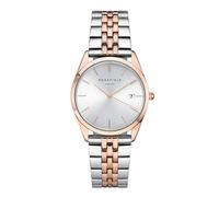 Rosefield Femme Montre The Ace: Or Rose 33mm Boîtier Rond avec Cadran Argent and Bracelet Duo de métaux Or Rose et Argent - ACSRD-A06