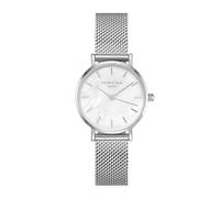Rosefield Femme Montre The Small Edit: Argent 26mm Boîtier Rond avec Cadran Blanc Nacre et Bracelet Maille Argent - 26WSG-267