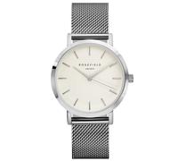Rosefield Femme Montre The Tribeca: Argent 33mm Boîtier Rond avec Cadran Blanc and Bracelet Argent en Maille milanaise
