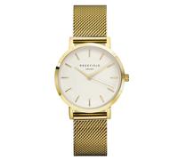 Rosefield Femme Montre The Tribeca: Or 33mm Boîtier Rond avec Cadran Blanc et Bracelet Maille milanaise Or - TWG-T51