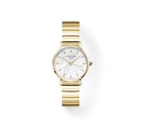 Rosefield Small Edit Half Moon Montre pour femme en acier inoxydable plaqué or 23 carats plaqué rhodium boîtier rond 26 mm 6,5 mm d'épaisseur Bracelet couleur boîtier doré Duotone Couleur du cadran
