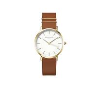 Rosefield Femme Montre The West Village : Or 33mm Boîtier Rond avec Cadran Blanc et Bracelet Cuir Cognac - WFGG-W86